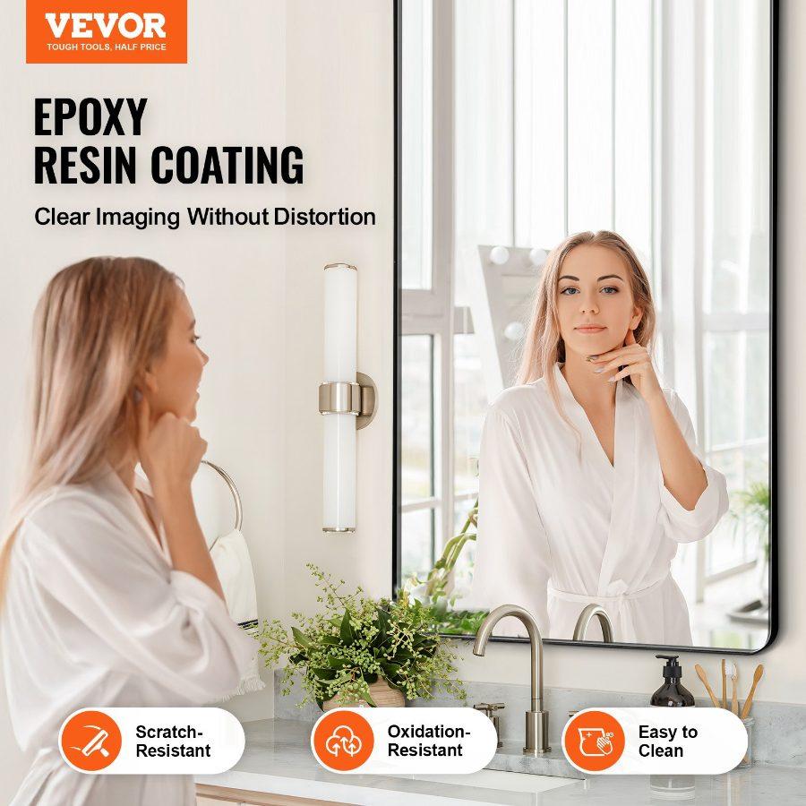 VEVOR Wall Mounted Makeup Mirror, 0.15 Thick, 36x 36 Mirror with Aluminium Alloy Frame Explosion-Proof Film, Scratch-Resistant Mirror with Z-Shaped Bracket, Fit for Bathroom/Bedroom/Living Room