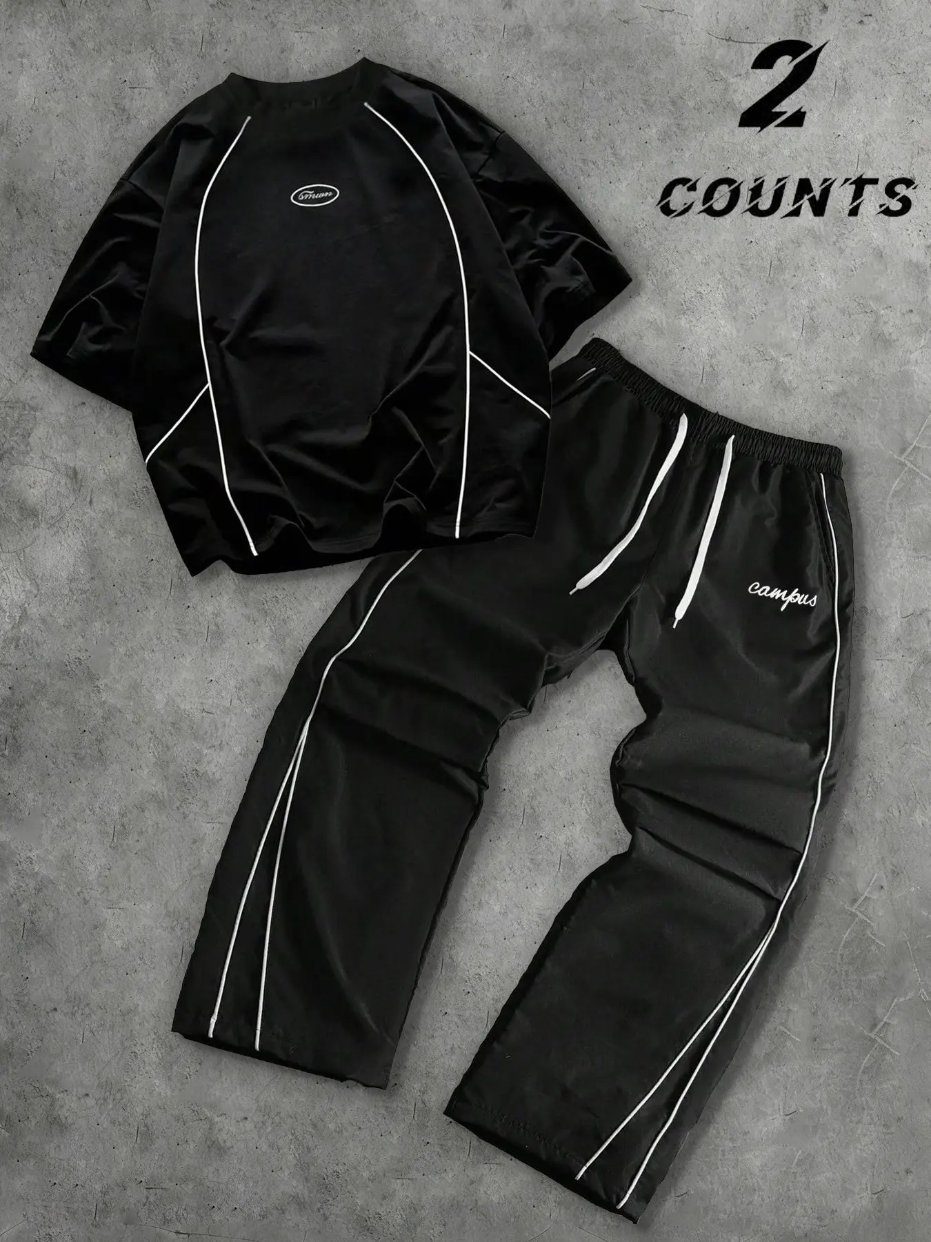 Unisex design, trendy street style. Simple line print, dark color scheme. Casual short-sleeved shirt and pants set. Perfect for streetwear, suitable for campus/outdoor activities, hip-hop wear. A perfect gift for a boyfriend. Casual Outfit Set