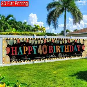 2D Flat Retro 40th Birthday Banner, No Electricity Needed Polyester Fence Lawn Wall Decor, Colorful Male Female Design for Outdoor Party Celebration, Holiday Supply