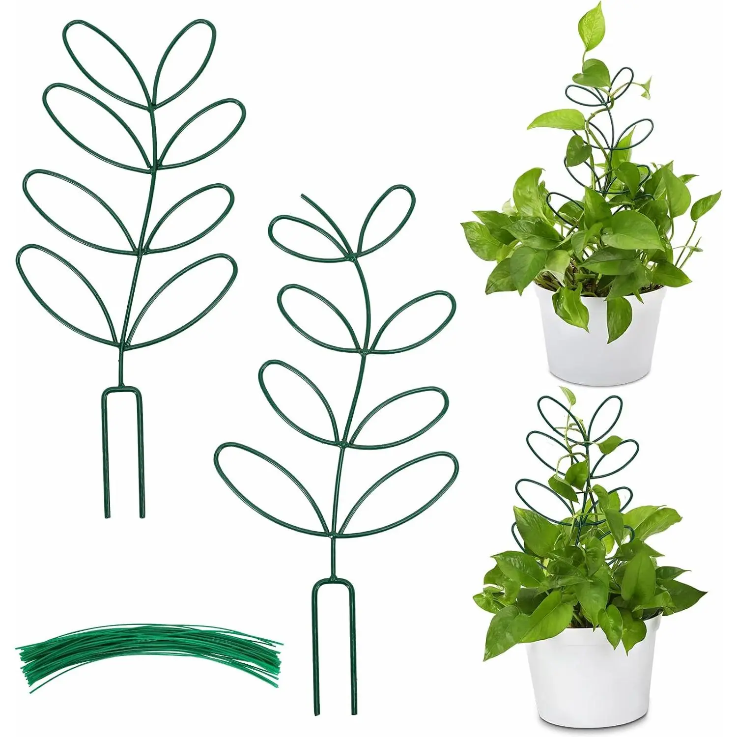 2 Packs  Trellis Garden Trellis  Stakes Trellis | for Climbing , Indoor  Metal Leaf Shape,  Support for Houseplants, with 50 Ties  Lover  (Green)