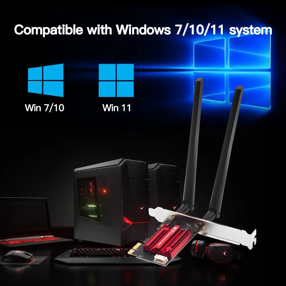 AC1200 Dual Band WiFi 5 PCI-E Wireless Network Adapter for Desktop Users, 2.4G/5GHz 802.11AC, Bluetooth 4.0, 9-Pin USB Cable Included, Compatible with Windows 7/8/10/11 Systems