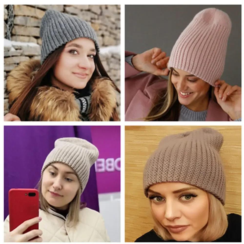 Hot Sale Women Hat Kpop Style Autumn /Winter Hat Soft Beanie Hats For Women Leisure Back Split Teens Ponytail Knitted Cap