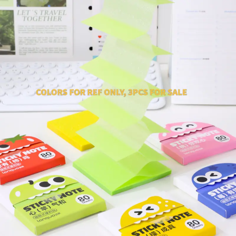 240 Sheets 3 Packs Pull - out Sticky Notes Cute Pearl Transparent Student Memo Pads Tearable Notepad for Office School