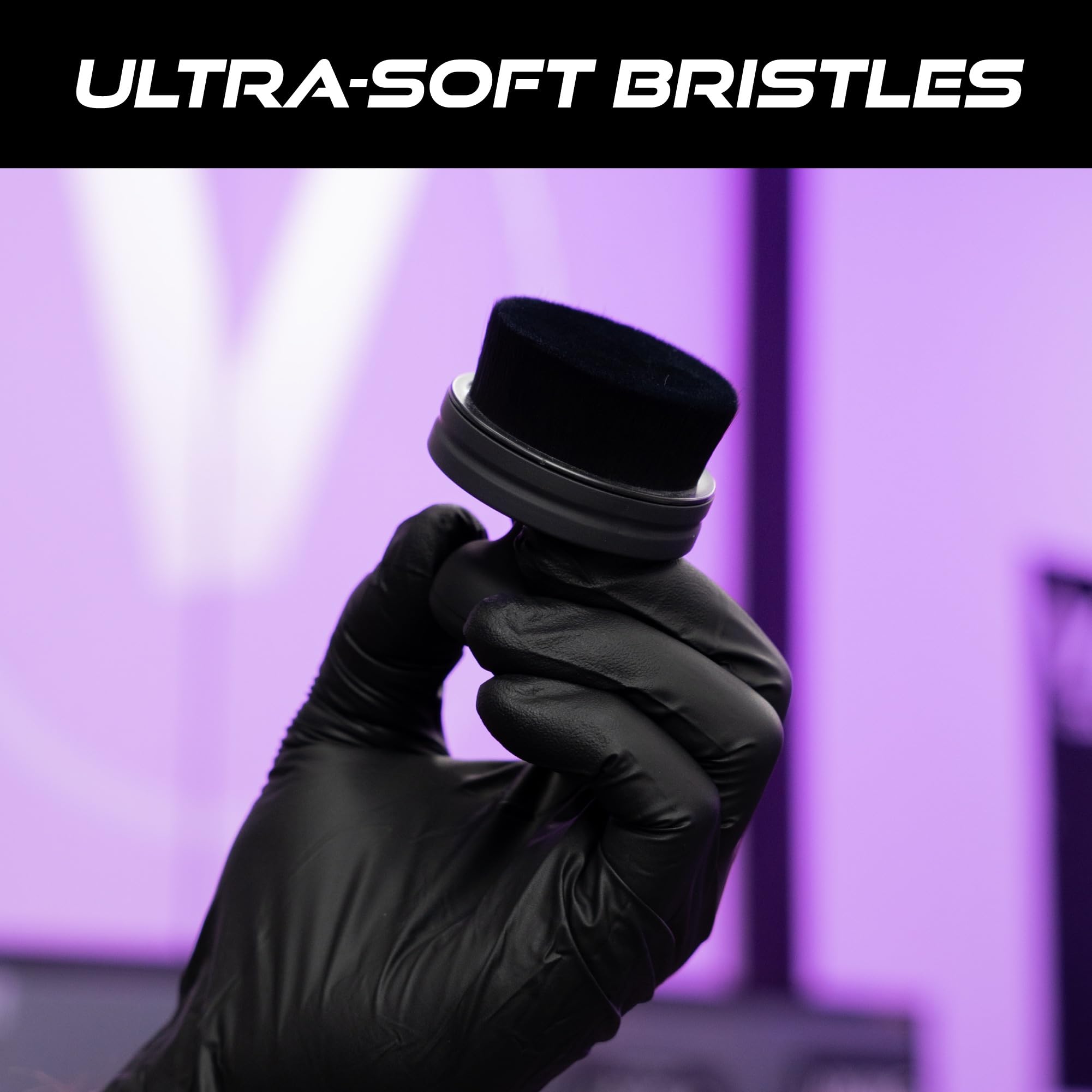 Tire Shine Applicator Brush, Automotive Tire Dressing Applicator Brush, Storage Stand Included for Detailing and Car Wash Kit, Black, 2.3 Inch Diameter