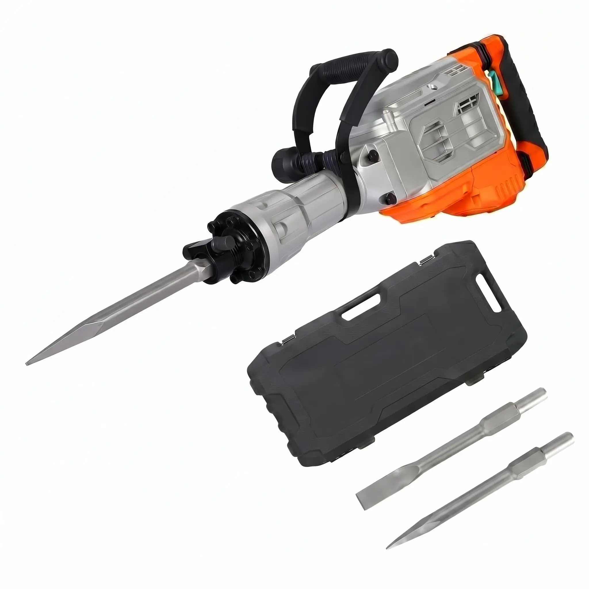 Powerful 1500W Demolition Pneumatic Breaker - 1800 BPM Heavy-Duty Concrete Breaker - 360° Adjustable Handle, Anti-Vibration System - Heavy-Duty Kit with Carrying Case for Industrial Use