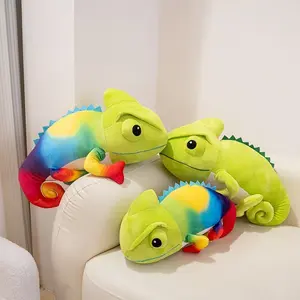 Rainbow Chameleon Plush Toy, Cute Realistic Lizard Doll, Pillow Decoration, Living Room Sofa Ornament, Soft and Cozy