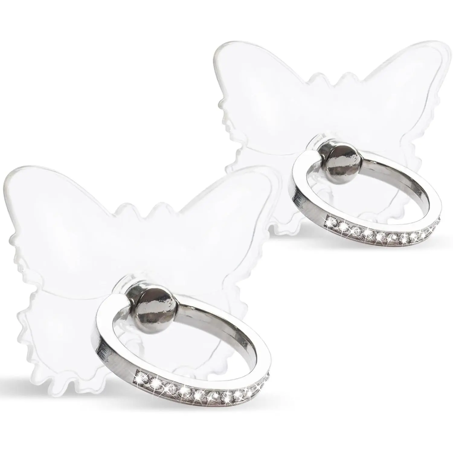 [2 Pack] Transparent  Setting Cell Phone Ring Holder Stand,360  Rotation and 180  Adjustable Finger Ring Kickstand with Polished Electroplated Phone Grip (Butterfly)