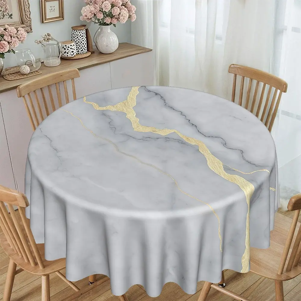 Modern Minimalist Gold Crack Marble Print Round Tablecloth, Furniture Protector, Party Decor, Hotel Restaurant Home Use