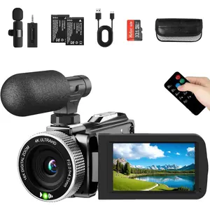 4K Video Camera Camcorder 48MP 60FPS UHD for YouTube Vlogging 18X Digital Zoom 3" IPS 270? Flip Screen Video Camcorder with  Lavalier Microphone, 32GB SD Card, 2  and Remote Control
