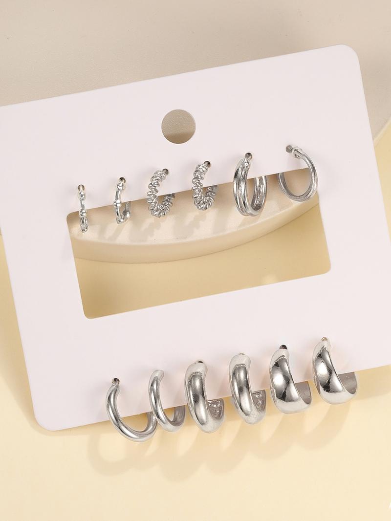 Women's Summer 2024 Elegant Texture Metal Design Hoop Earrings, Trendy Minimalist Hoop Earrings, Gorgeous Jewelry As Gift