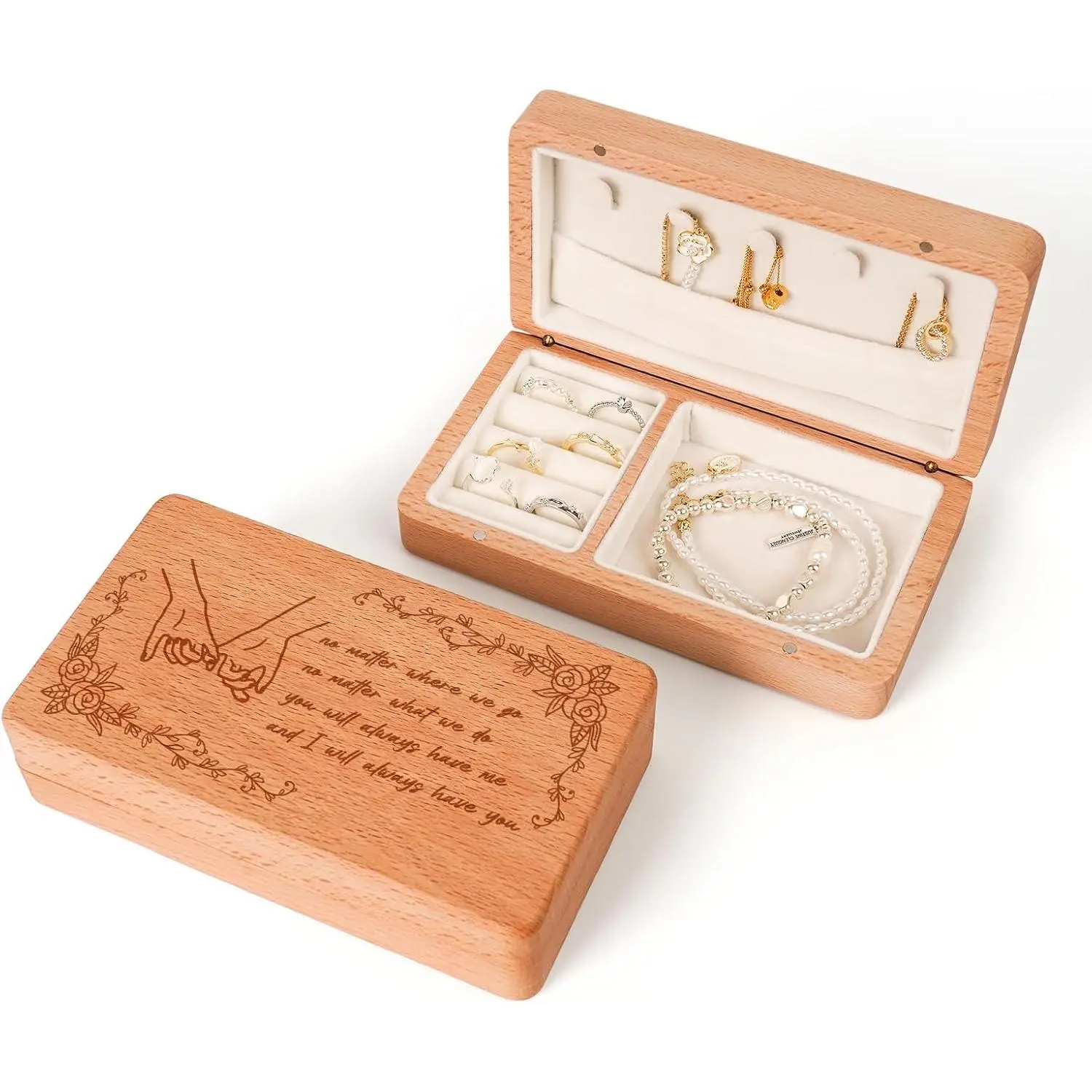 Friendship Birthday  for   Sister Bestie BFF, Wooden  Box for Women - Beech  Engraved  Organizer,  Closure,  Dividers (6.3"L x 3.54''W x 1.57"H)