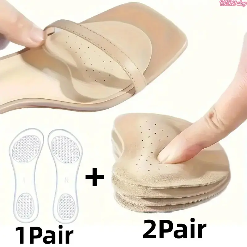 Anti-Slip Sandal Stickers & Synthetic Leather Forefoot Pads for Enhanced High-Heel Comfort Includes Silicone Insoles, Transparent Anti-Slip Forefoot Pads, Washable Shock-Absorbing Self-Adhesive Foot Pads