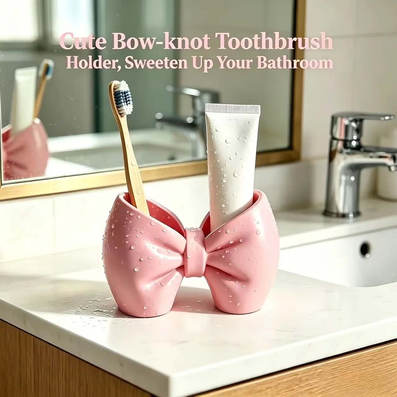 1pc, Toothbrush Storage Holder, Plastic Toothbrush Stand, Cute Bow-Shaped Design, Pen Holder, Toothbrush Holders For Bathrooms, Suitable for Bathroom, Bedroom, No Installation Required