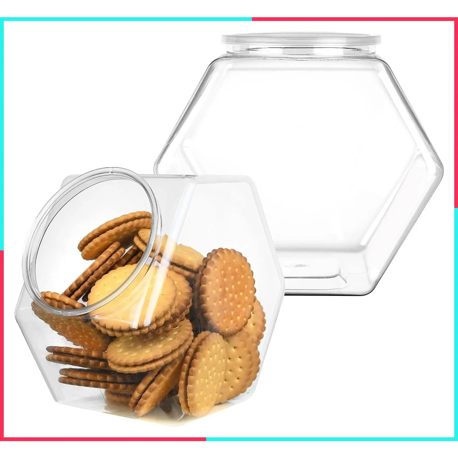 2-Pack 1 Gallon Hexagon Clear Plastic Cookie Jars with Lids - BPA-Free Candy Jars for Candy Buffet, Kitchen & Office - Food Storage Containers for Cookies, Candies & Dry Food with Labels