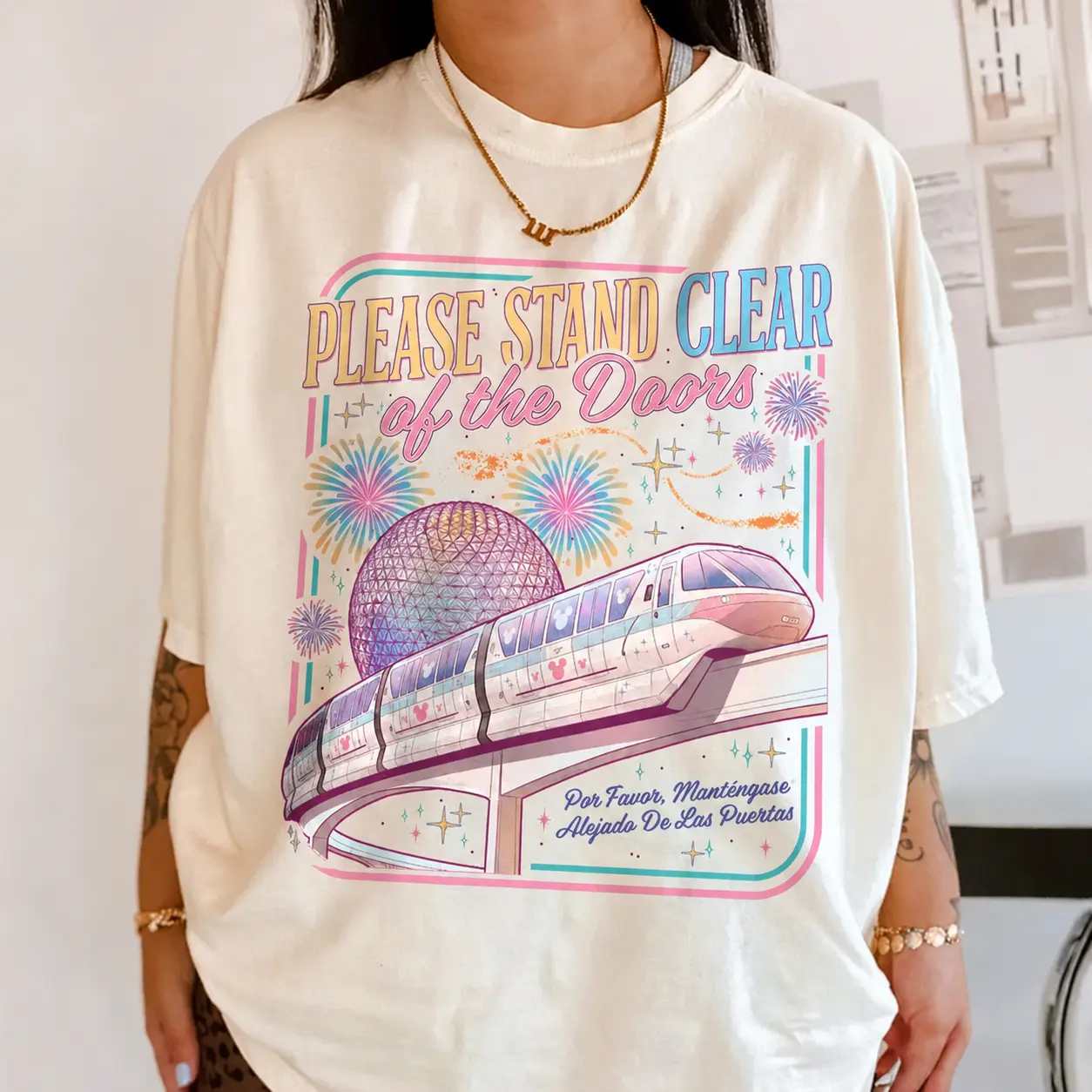 Comfort Colors Please Stand Clear Of The Doors Shirt, Retro Monorail Tee, Magic Family Trip Outfit, Funny Theme Park Vacation, Oversized Top