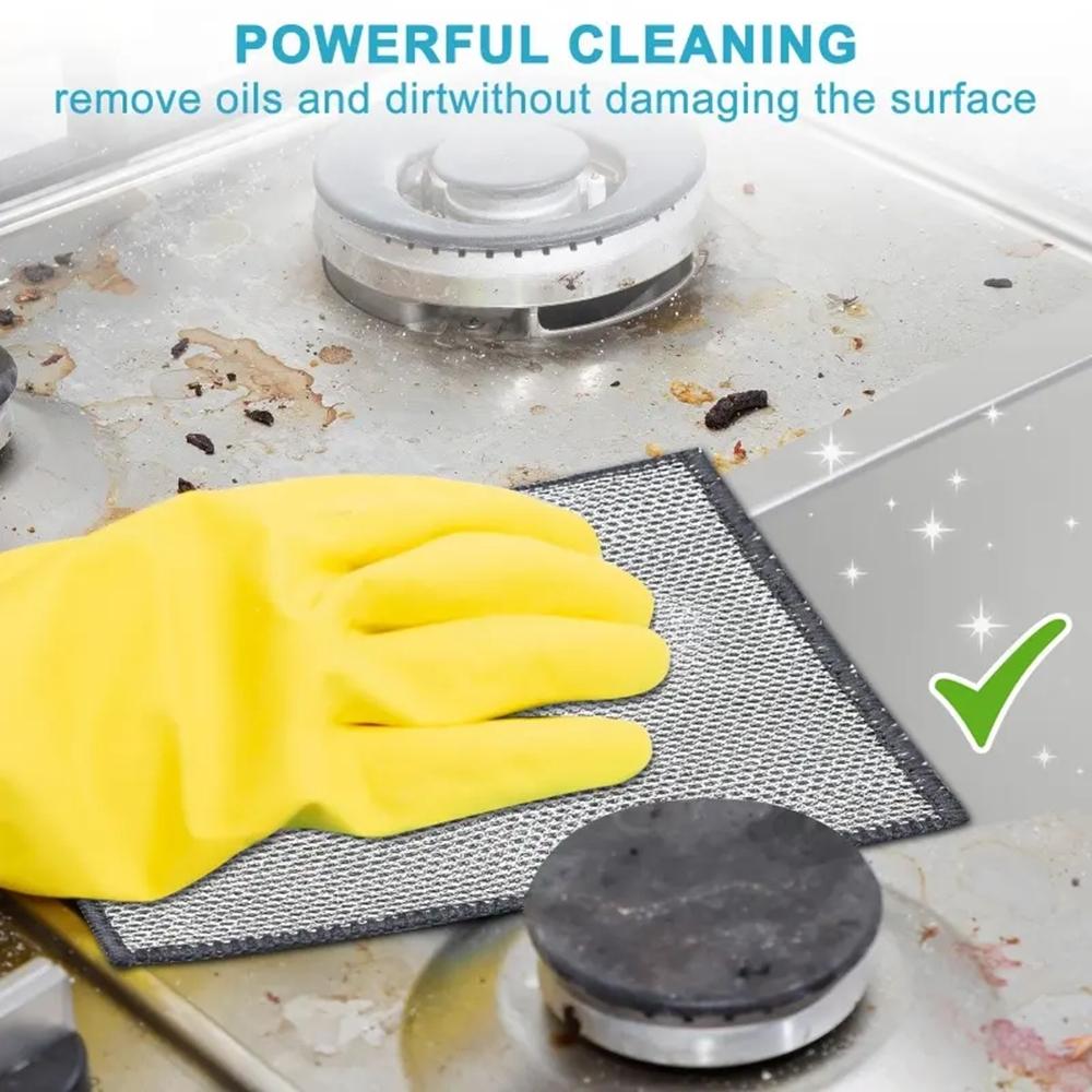 3 Layer Thickened Dish Cloth, 2/10pcs Non-scratch & Odor-free Reusable Wire Scrubber Rag, Kitchen Cleaning Tool for Sink, Stove Top, Countertop, Reusable Cleaning Cloths