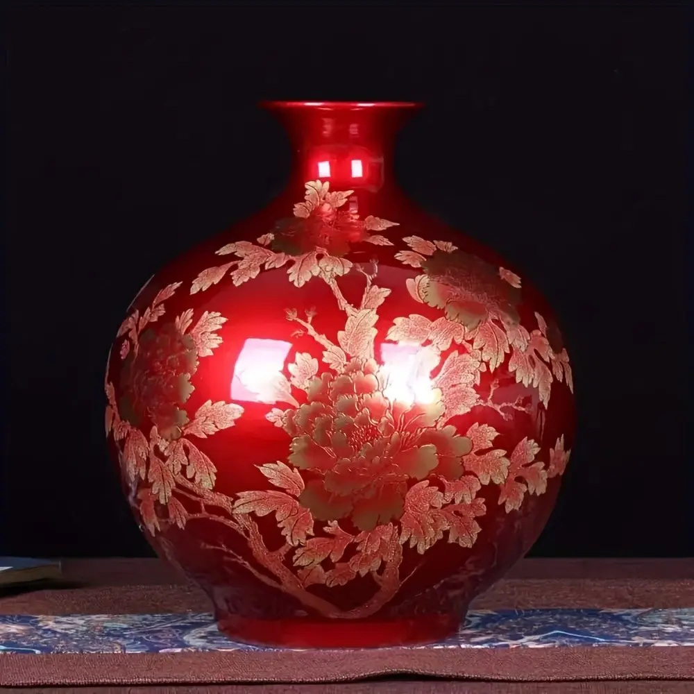 Chinese Enamel Vase, Excellent Home Decoration, Floral Arrangement, High-Quality Ceramic Ornament, Retro Style, Round Shape