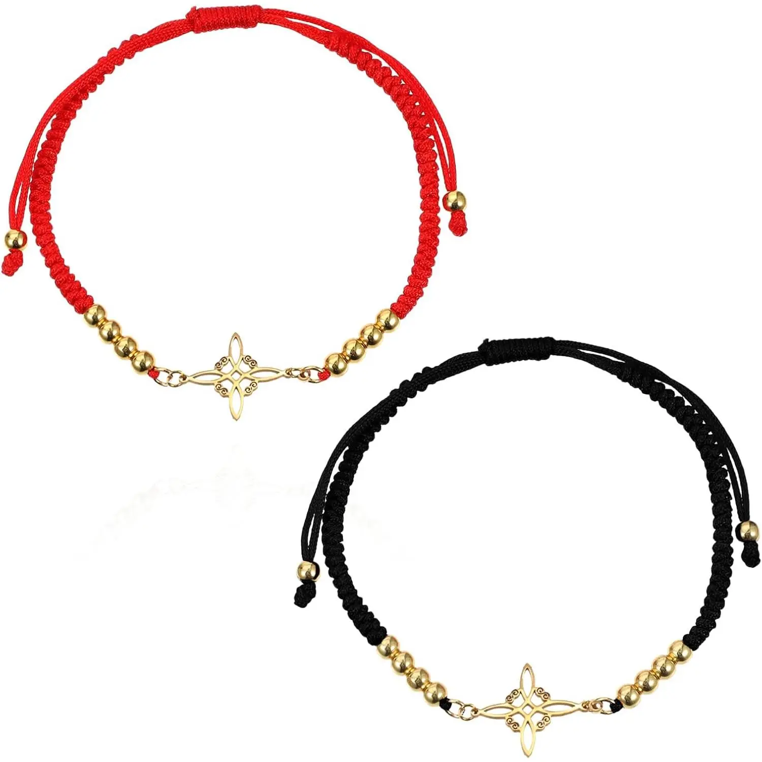 1 Pair Witches Knot Bracelet, Adjustable String Rope with Stainless Steel Magic  Celtic Knot  for Women Men Couple