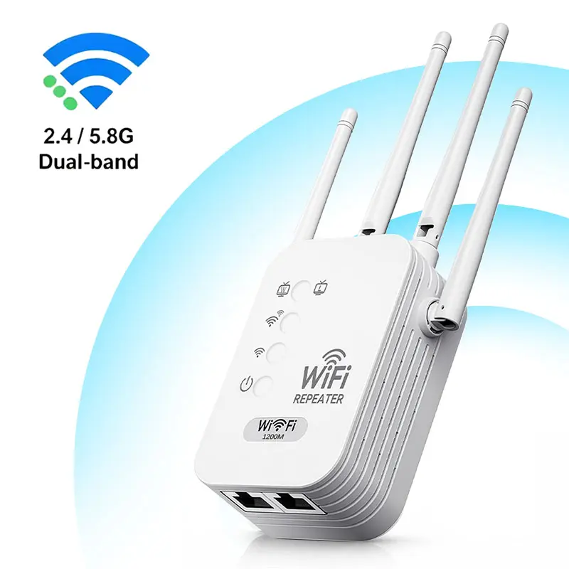 2026 WiFi Extender,1200Mbps High Speed,Dual Band 5GHz/2.4GHz Signal Booster Up to 15,999 Sq.ft, 3-in-1 Wireless Repeater Router Amplifier for Home with Ethernet Port,Plug and Play, WiFi Range Extender