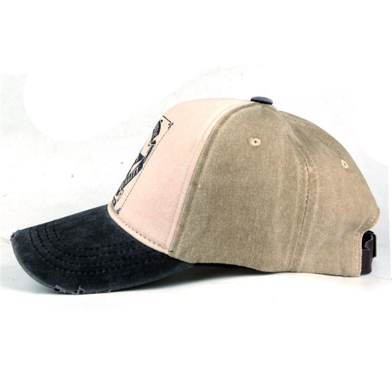 Pure cotton five-panel printed motorcycle baseball cap, trucker cap, distressed washed hat, outdoor sun hat, trendy Korean style