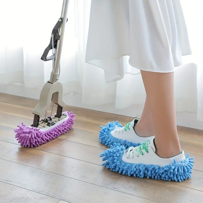 4pcs Floor shoe covers for indoor and household use, lazy shoe covers, removable and washable cloths, floor wiping slippers, floor cleaning tools