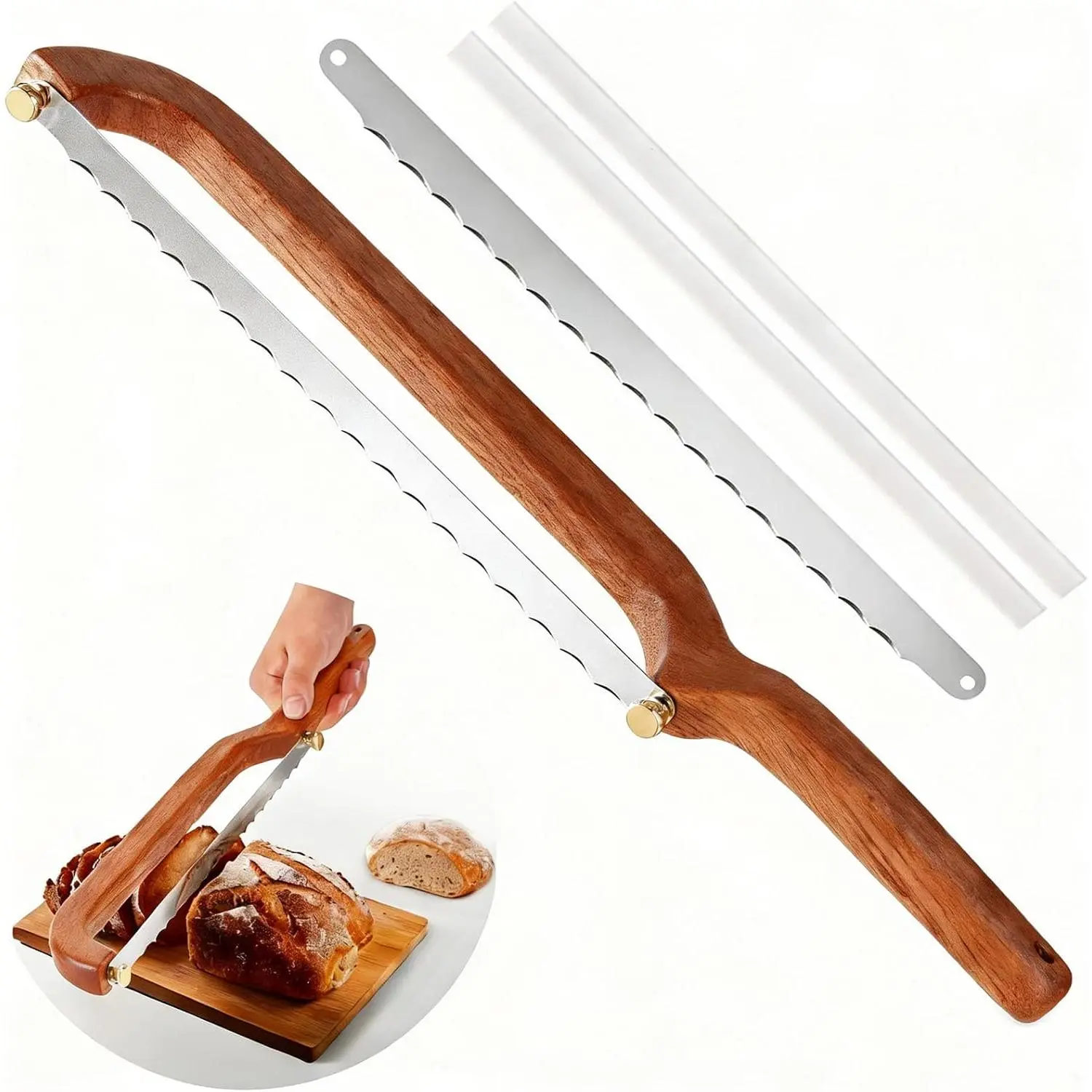Bread Knife for Homemade Bread Sourdough, Serrated Bread Slicer & Bread Bow Knife with Ergonomic Grip for Easy, Clean & Even Slicing