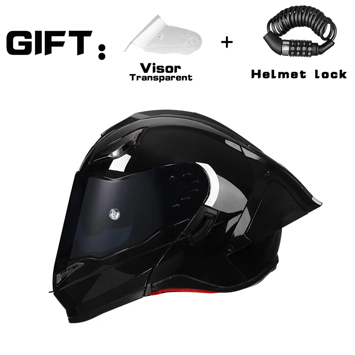 Nbtk Brand Flip-Up Motorcycle Helmet, Free transparent lenses and helmet lock， Eps Padding, Ventilation, Adjustable Visor, 3C & Dot Certified