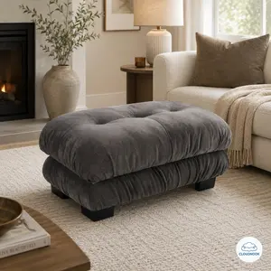 Gray Tufted Ottoman Footrest, Plush Upholstered Accent Bench for Living Room & Bedroom