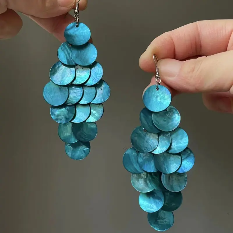 1 Pair of Round Geometric Shell Tassel Earrings, with a Seaside Vacation Style, Featuring Temperament Ear Hooks, Fashionable and Versatile, a Niche and High- End Ear Accessory