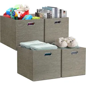 13x15x13 Storage Cube Bins, Foldable Collapsible Storage Bins Boxes, Fabric Decorative Storage Baskets Organizer for IKEA Kallax, Shelves, Closet, Clothes, Set of 4-Coffee