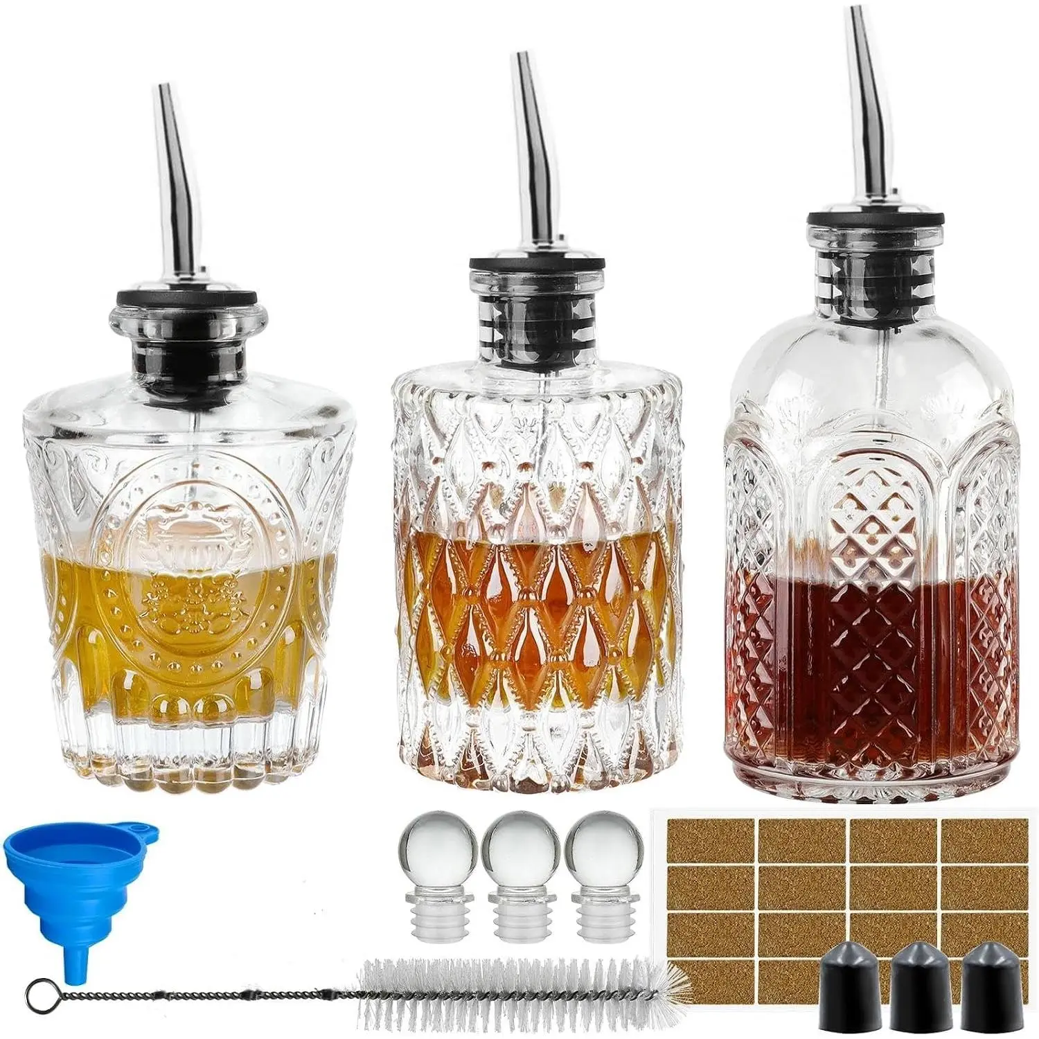 Syrup Bottle Set of 3 - Syrup Dispenser with Leak-Proof  Pour Spout Ideal for Coffee Syrups,Honey,Condiments,Olive Oil