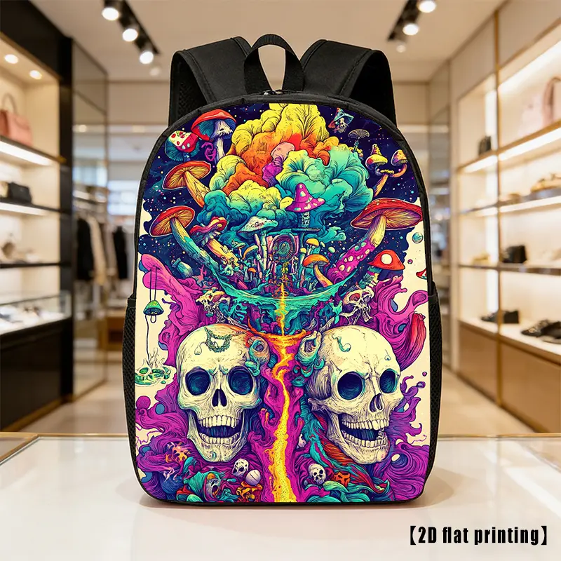 The Black Light Skull backpack is a spacious, lightweight, unisex pack featuring adjustable shoulder straps and side pockets, making it ideal for students commuting to school and for various activities. It is perfect for hiking, rock climbing, and adventu