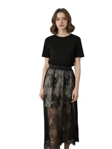 Lace Semi-Body Skirt Net Gown Underlining Edge Anti-Light Walking Short Skirt Lengthening High Waist A-Line Loose Fit Mid-Lengt