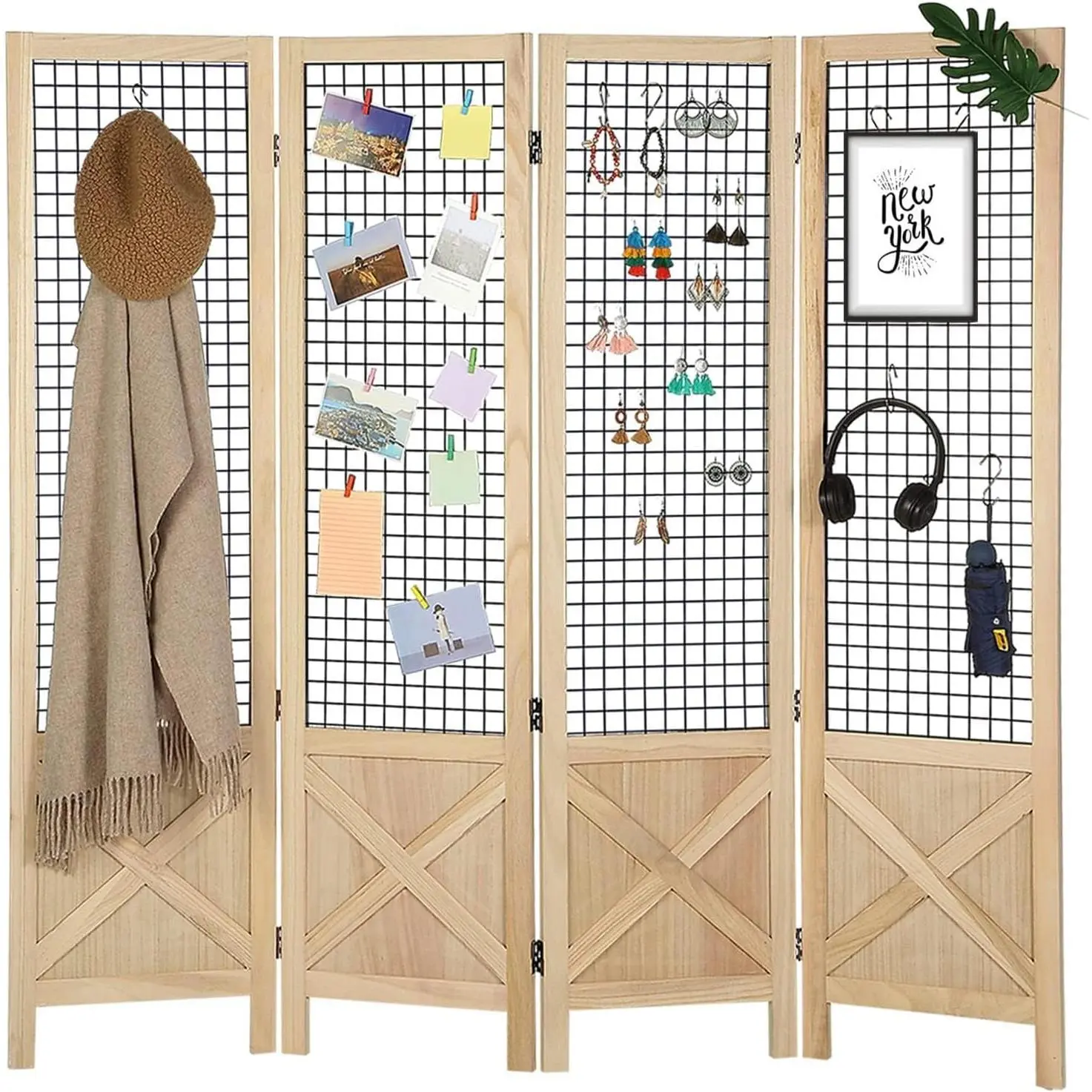 4 Panel Gridwall Display, Folding  Screen Room Divider | Freestanding  Room Divider,Portable Display Board Organizer for Room Separation,Craft/Art Shows,Wall Organization,