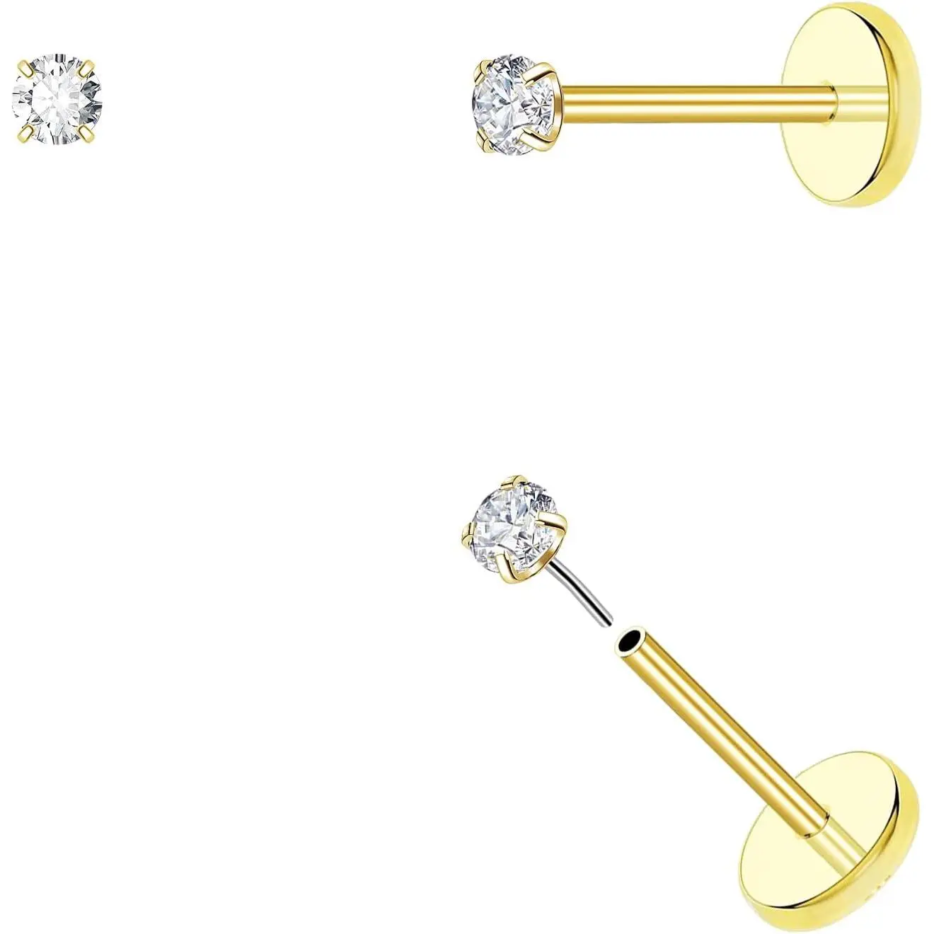 20G Threadless Flat  Earrings  Titanium Small Stud Earrings Push-In CZ Nose Studs for Women Men Labret Cartilage Helix Conch Medusa Monroe Tragus