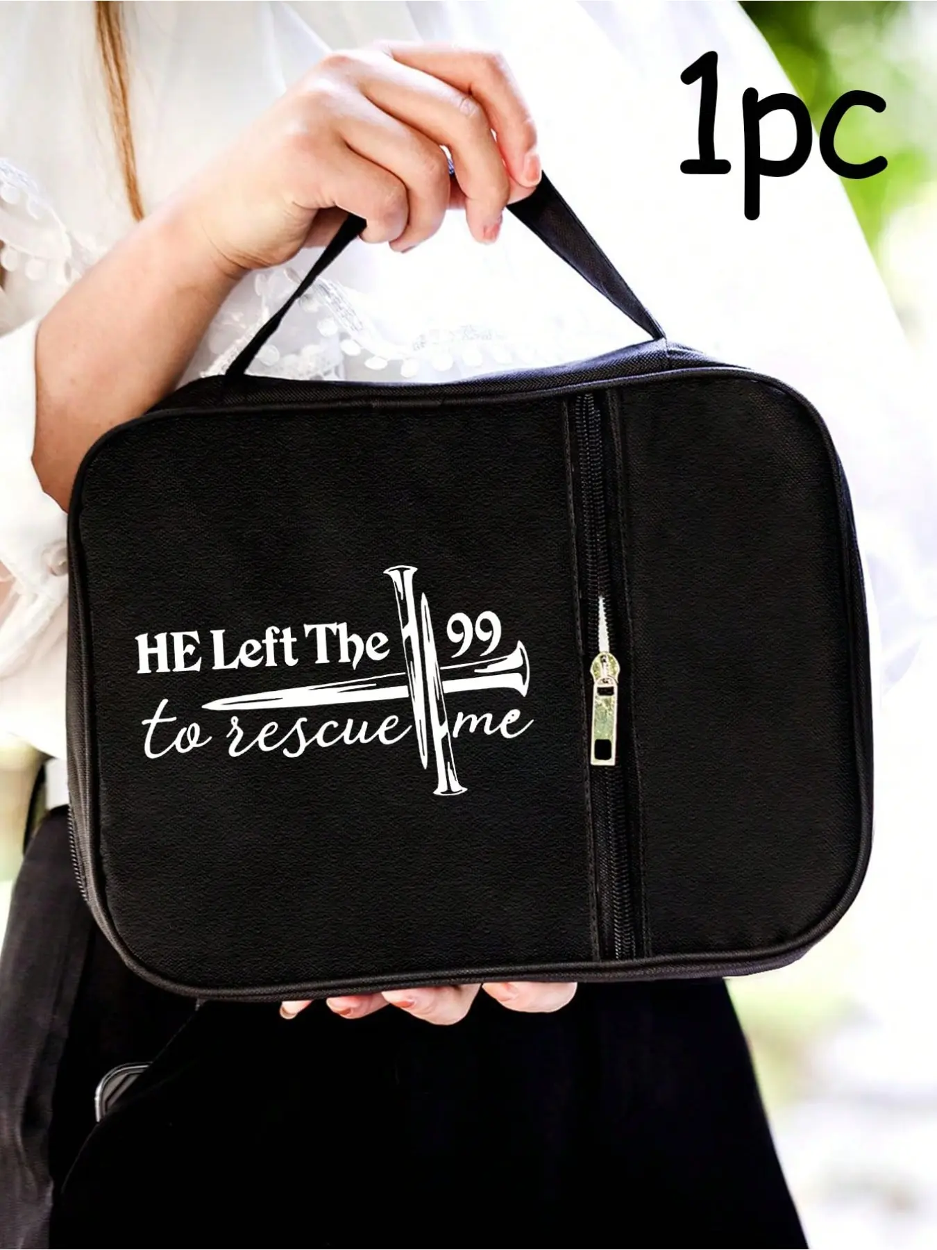 Cross Pattern Bible Bag, Standard Size with Zipper and Pockets, Handheld Storage Bag for Adult Bible Study, Random Zipper Position
