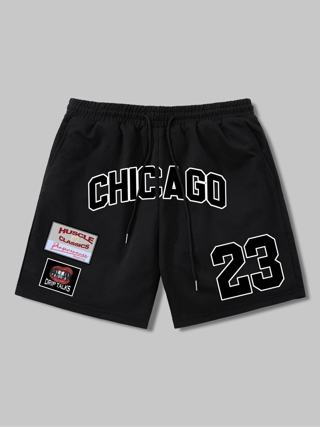 Men's Fashion Casual Cool Breathable Gym Shorts, Fitted Long Regular Fit, Elastic Waist, Street Style H Type Graphic Pants