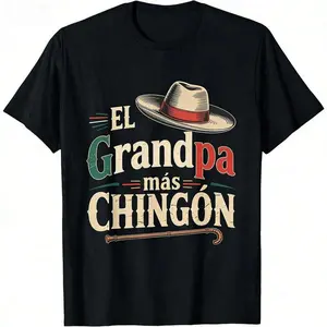 180g[100% Cotton]El Grandpa Mas Chingon Funny Best Mexican Dad T-Shirt Graphic Tees Casual Crewneck Shortsleeve Classic