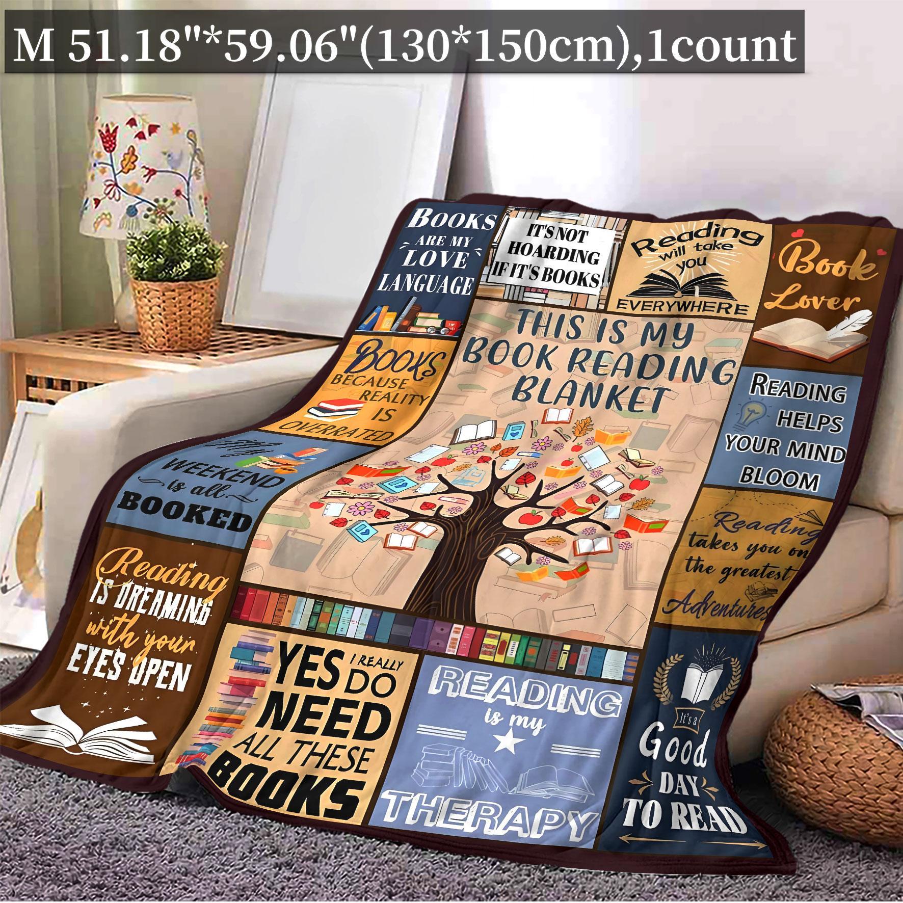 Book Themed Blanket, Soft Throw Blanket, Air-conditioned Room Blanket, Warm Nap Blanket, Blanket Gifts for Home Office Travel Camping