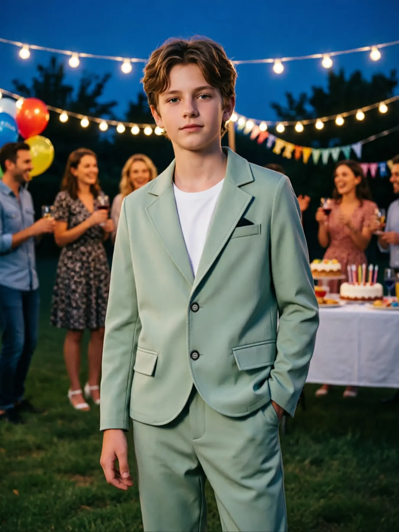 Boys Fall Formal Suit 2 Piece Mint Green Blazer Pants Set Junior Groomsman Birthday Party School Picture Day Outfit Classic Trend Breathable Tween Soft Tone