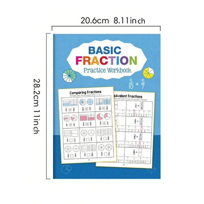 Basic Fraction Learning Workbook for Grades 3-4, Durable Paper Material with Rich Illustrations, Educational Tool for Teenagers, Math Practice Book, Visual Learning Tools