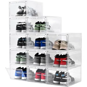 Large Shoe Boxes Clear Plastic Stackable,Drop Front Shoe Box with Clear Door, Shoe Containers For Sneaker Display,Fit up to  Size12
