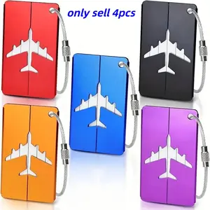 4-Piece Aluminum Alloy Luggage Tags, Metal Luggage Tags, Durable Fashion Design, Secure Steel Ring, Easy Identification, Travel Essentials
