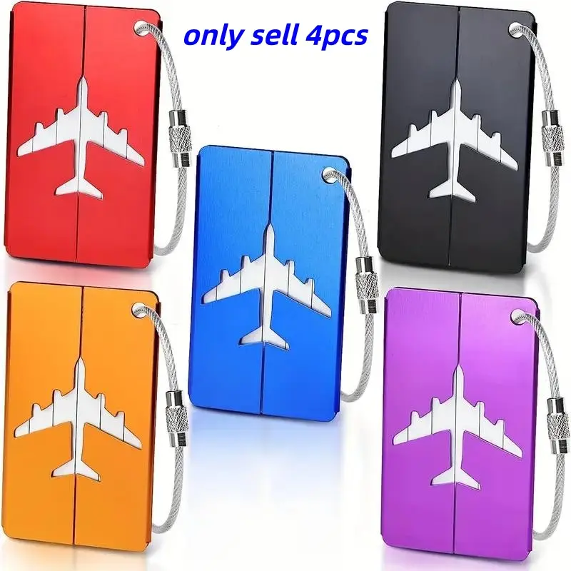 4-Piece Aluminum Alloy Luggage Tags, Metal Luggage Tags, Durable Fashion Design, Secure Steel Ring, Easy Identification, Travel Essentials, Travel Supplies