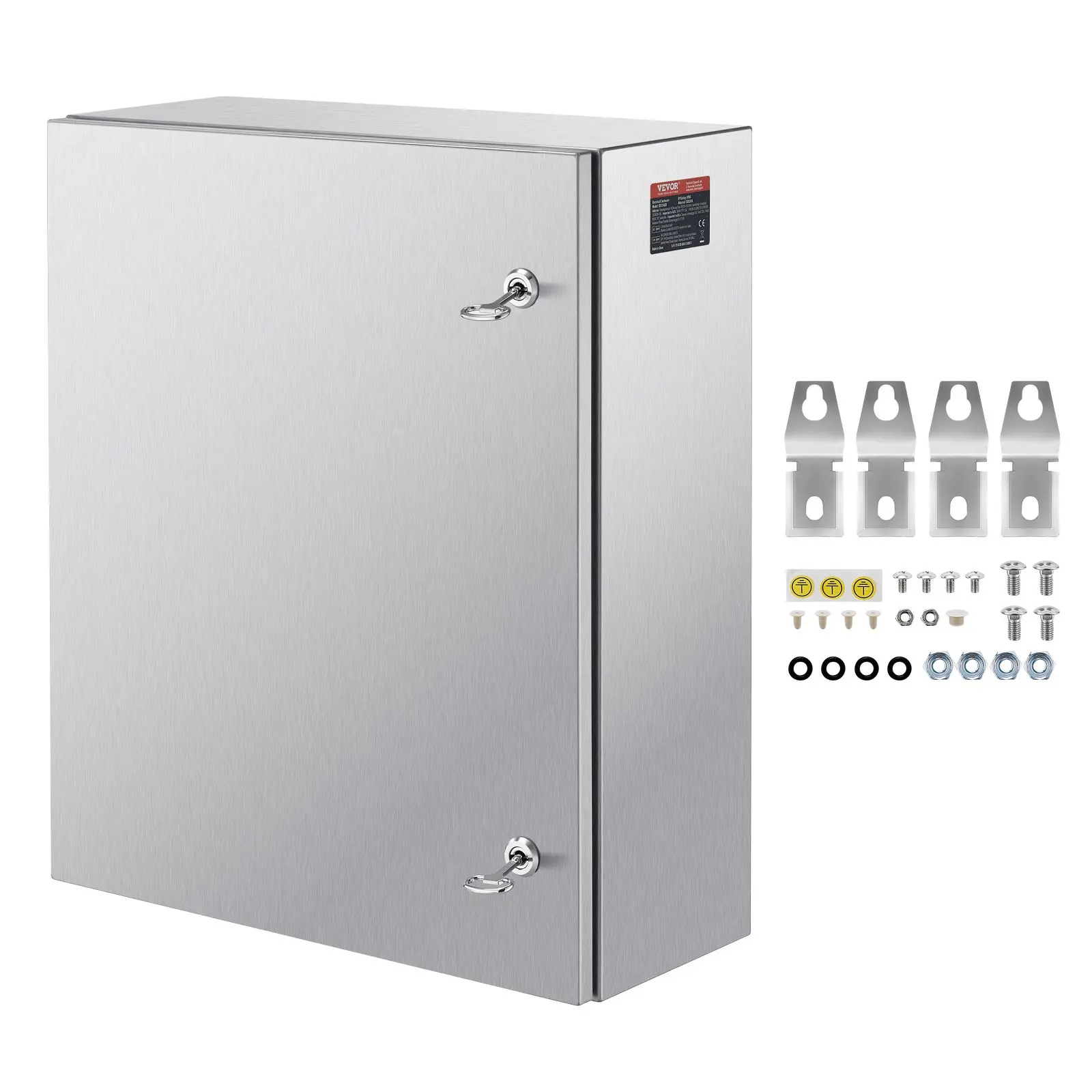 VEVOR Steel Electrical Box, 24"x 20"x 8", 304 Stainless Steel Electrical Enclosure Box, Wall-Mounted Outdoor Electrical Electronic Equipment Enclosure with Mounting Plate Hinges Lock, IP66 Waterproof