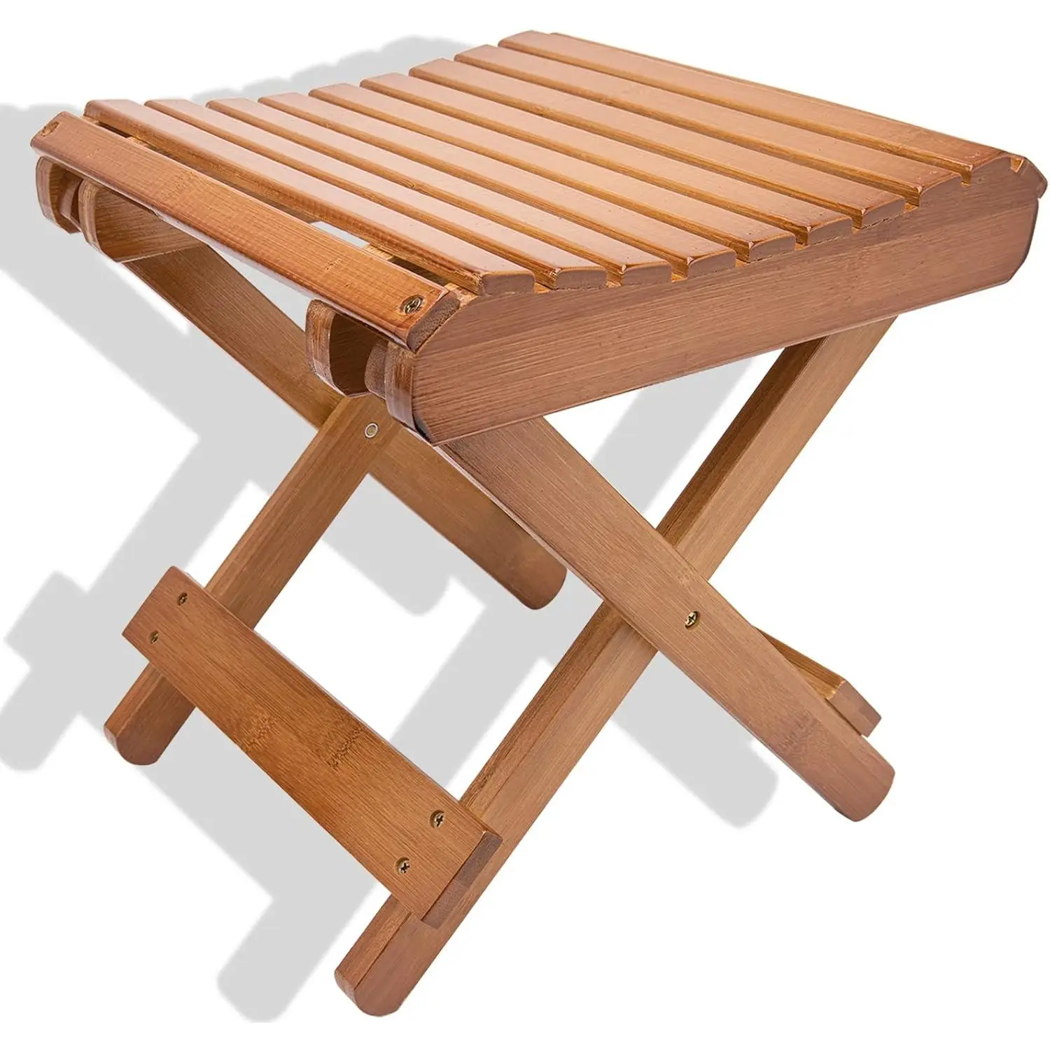 12 Inch High Fully Assembled Natural Bamboo Folding Stool, Multifunctional Shower Seat for Bathroom Shower, Leg Shaving and Foot Rest