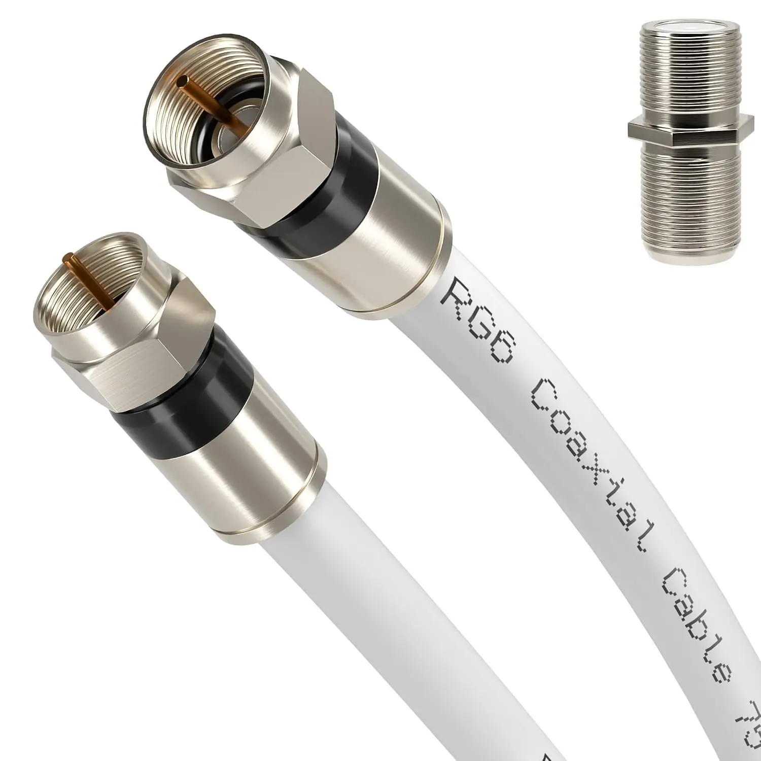 3FT RG6 Coaxial  with F-Type Connector, White Coax  | Coax  Cord Extender, High Speed Internet, Indoor Broadband and Digital TV Aerial for , Antenna, DVR, VCR, HDTV