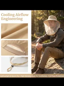 Unisex Wide Brim Mesh Fisherman Hat, Adjustable Headband & Neck Strap, Ideal for Hiking, Fishing, Beach, Gardening, Travel, Camping, Summer Sun Protection