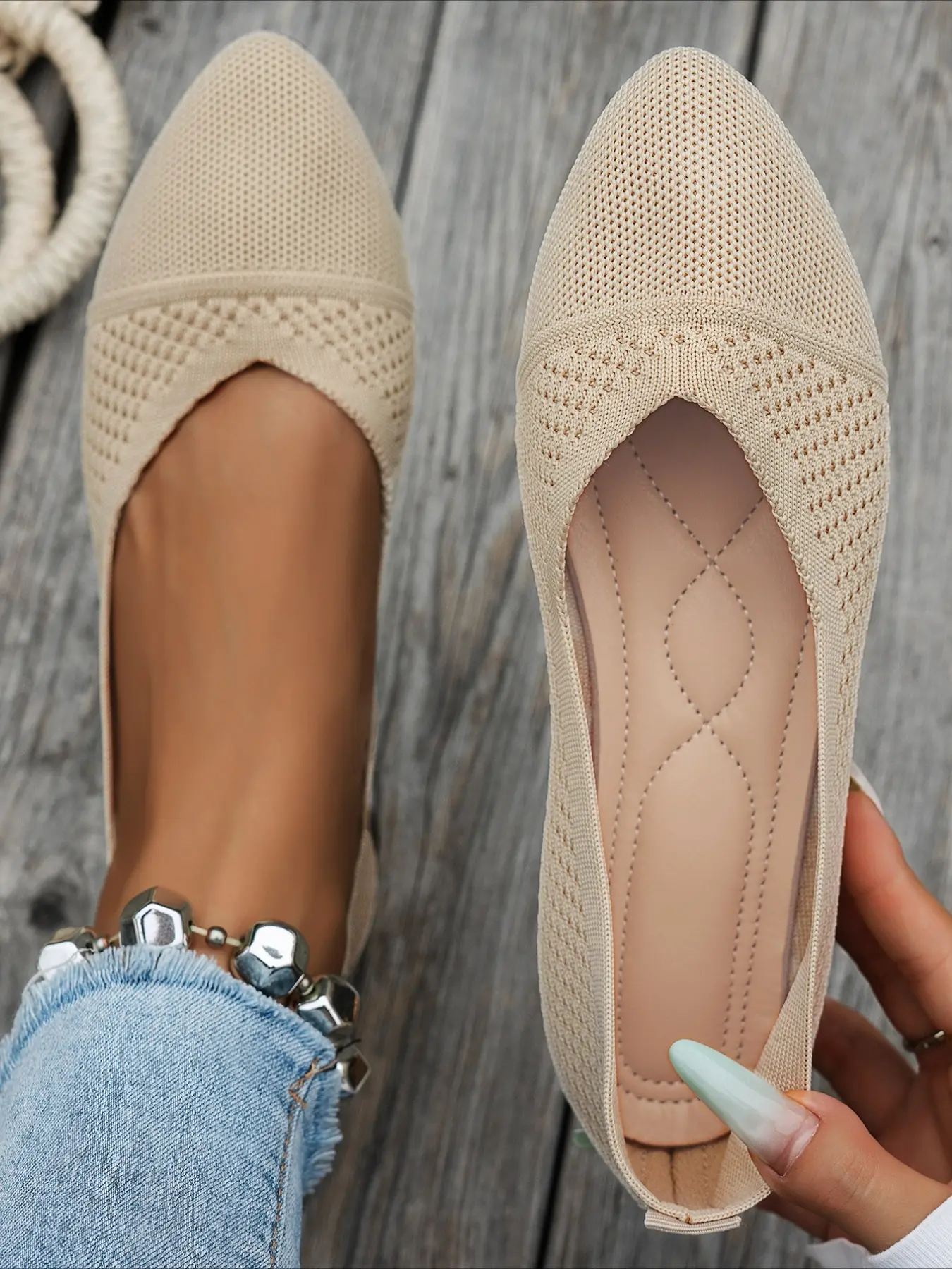 1 Pair Women's Knitted Pointed Toe Shallow Cut Flat Shoes, Minimalist Commute Style Breathable Soft Sole Comfortable Footwear, Versatile Casual Shoes for Office Work & Daily Shopping