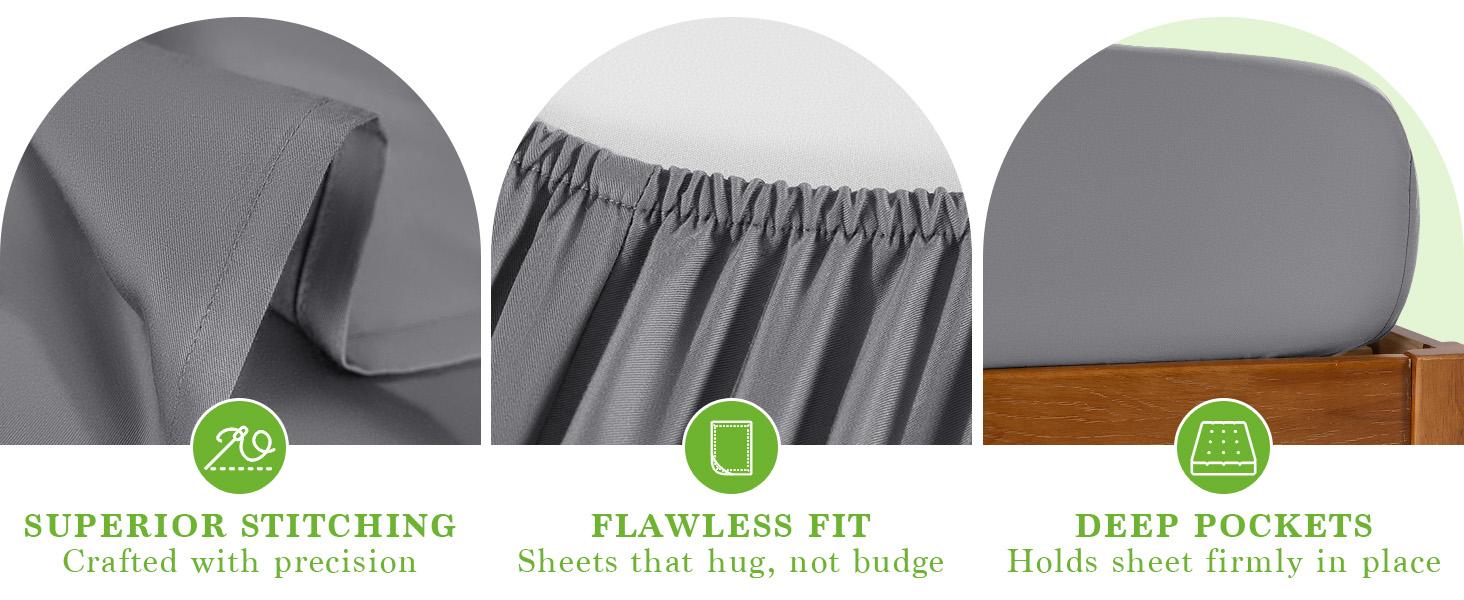 100% Viscose Derived from Bamboo_ Sheets Set, Breathable Cooling Bed Sheets, Hotel Quality Sheets, 16 Inch Deep - 6Pcs (Grey, King)